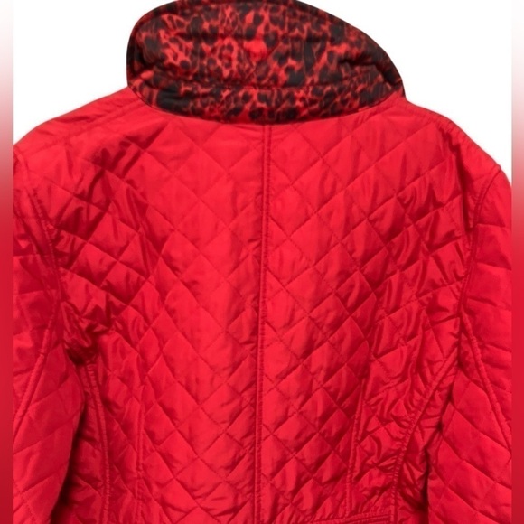 Chico’s Red Quilted Snap Front Leopard Print Lining  Classic Women’s Jacket XL - Picture 5 of 13